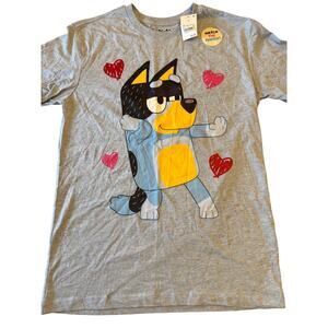 Bluey Men's Bandit Bingo Family Hearts T-Shirt Heart Size Medium Color Gray